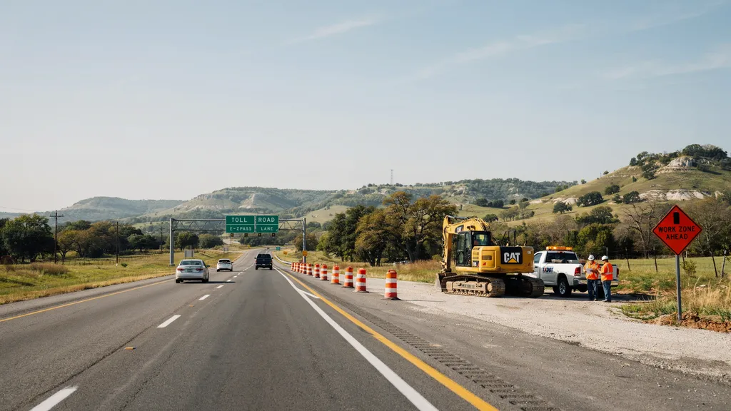 183A windshield damage Leander TX — highway with construction traffic