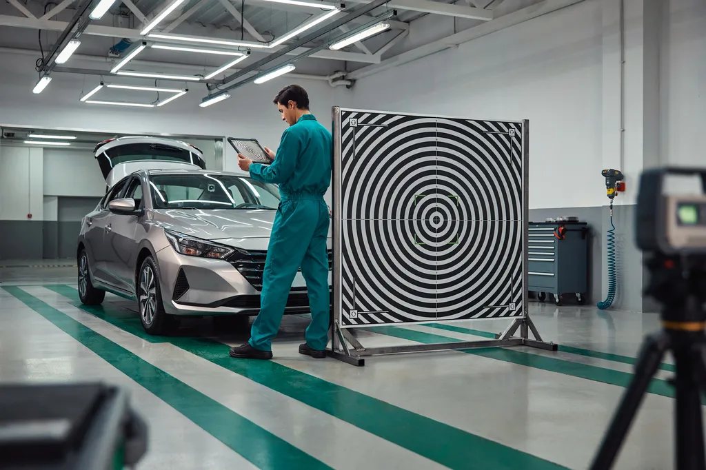 ADAS calibration Leander TX — windshield camera calibration with a target board