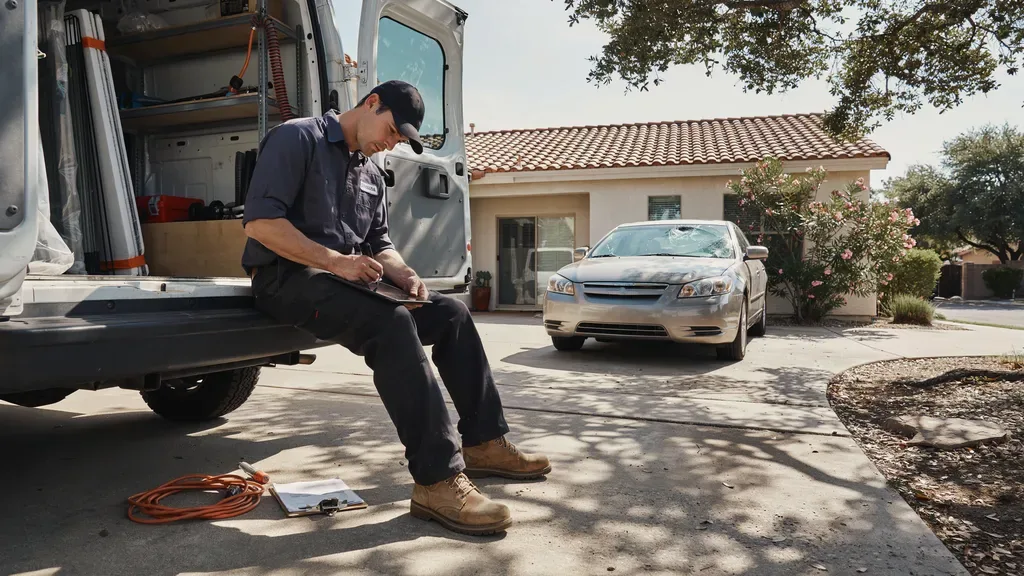 Auto glass insurance claims Leander TX - technician filing a claim on a tablet