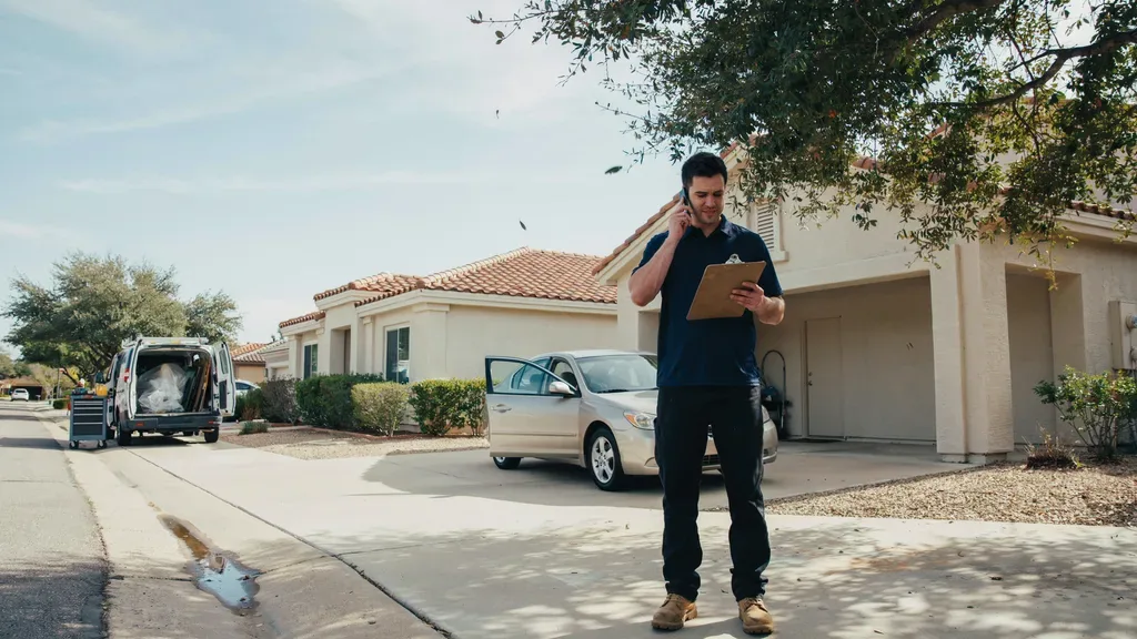 Contact Windshield Replacement Leander Pros Leander TX - technician taking a call in a driveway