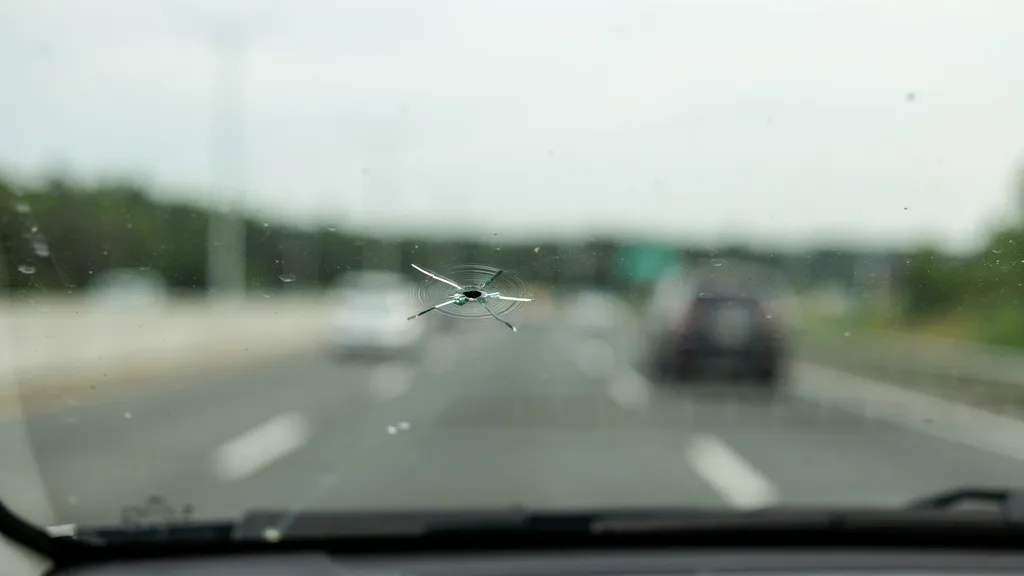 183A windshield damage Leander TX — rock chip crack close-up