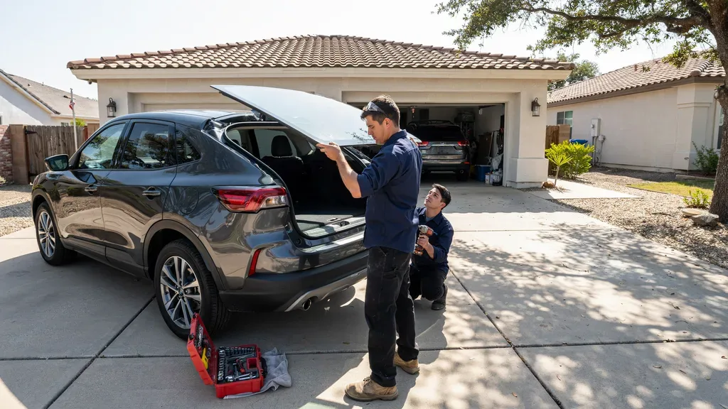 Sunroof replacement Leander TX - panoramic glass panel being fitted