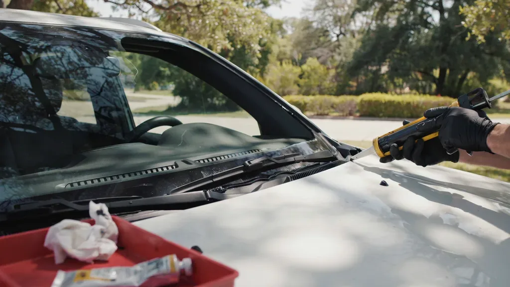 Toyota Highlander windshield replacement Leander TX - applying urethane adhesive