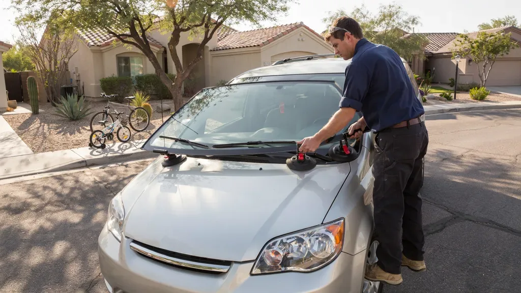 Windshield replacement Summerlyn Leander TX - lifting a new windshield into place